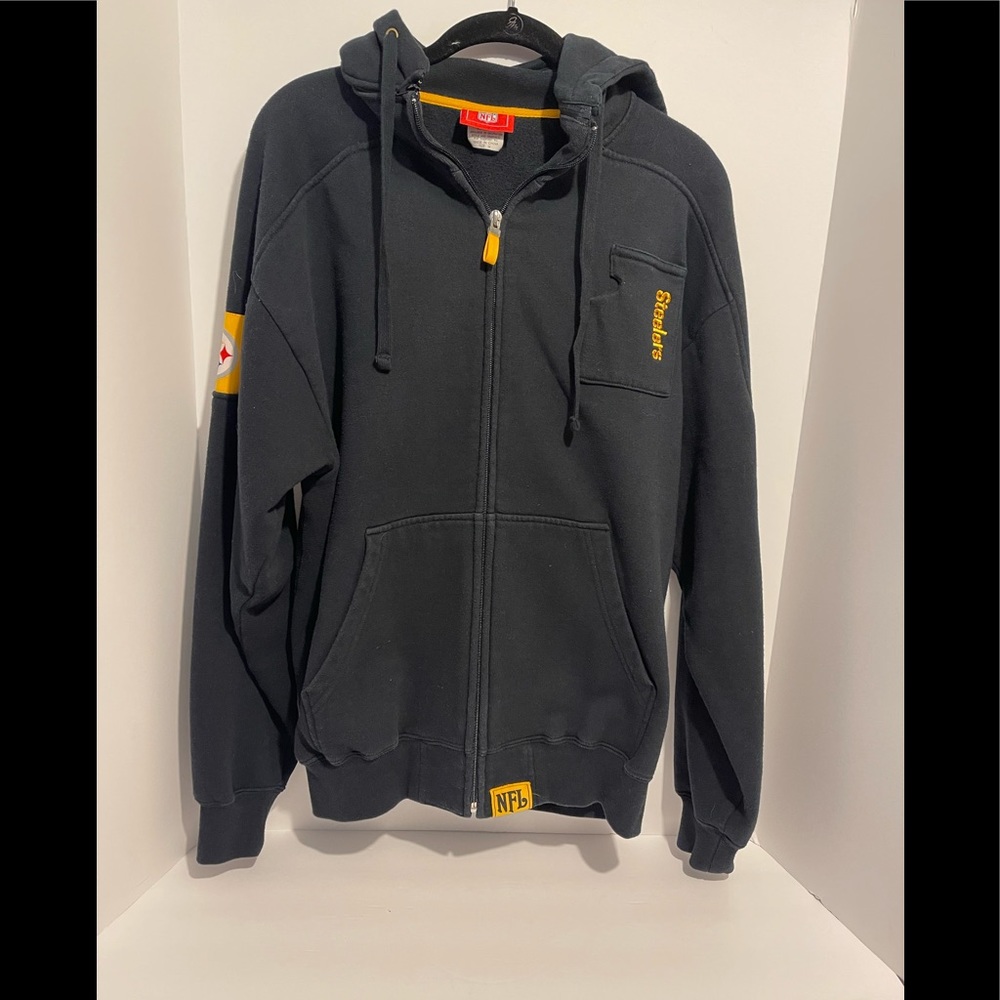 NFL Pittsburgh Steelers Full Zip Hooded Fleece Jacket, Men’s Size M Black
